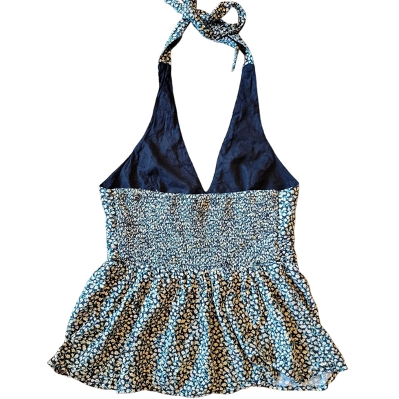 American Eagle Black Yellow Dainty Floral Print Halter Top - Picture 2 of 10